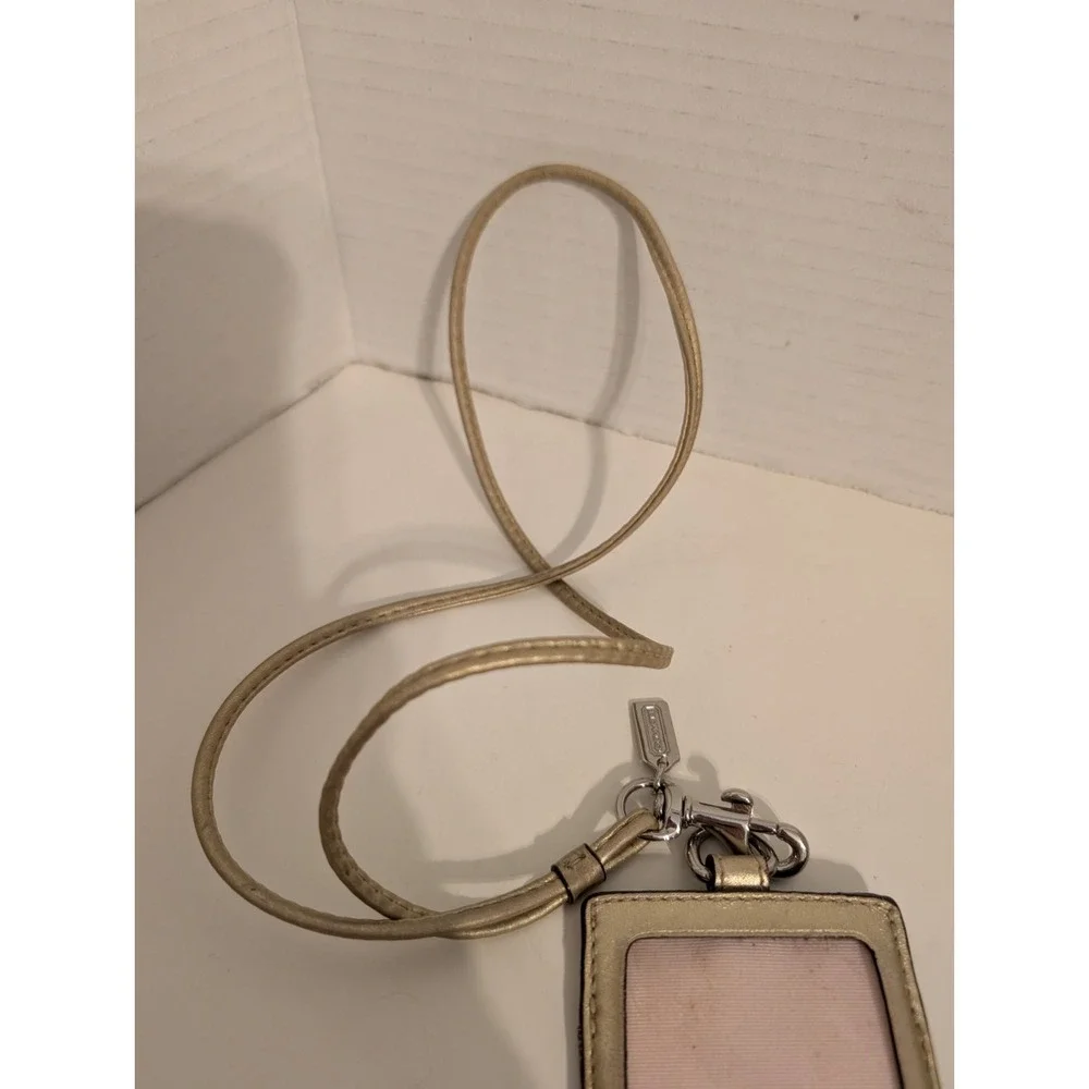 Coach Gold Logo Print Leather Canvas Women's‎ ID Holder Lanyard Document Case